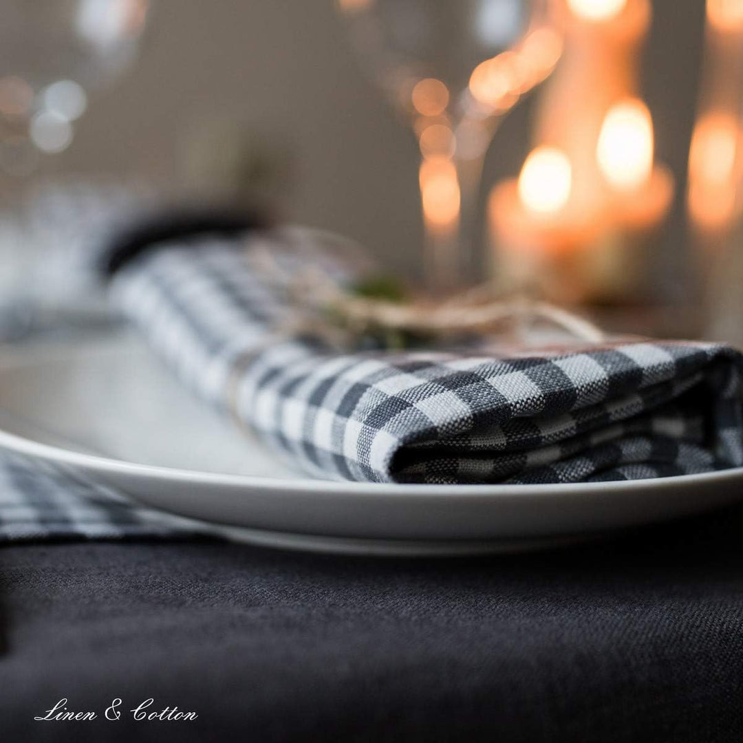 Linen & Cotton 4 x Stoffservietten Servietten Stoff Leinenservietten Kariert im Landhausstil Estella