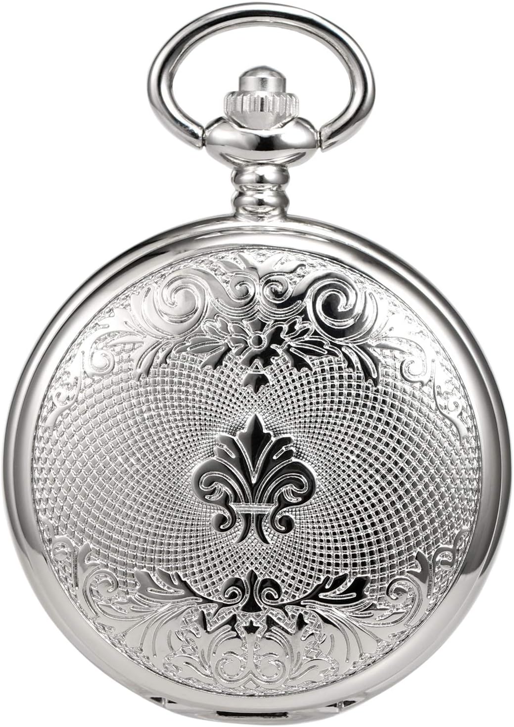 TREEWETO Unisex Taschenuhr mit Kette Analog Handaufzug Doppelscharnier Adler Skelett Römische Ziffer