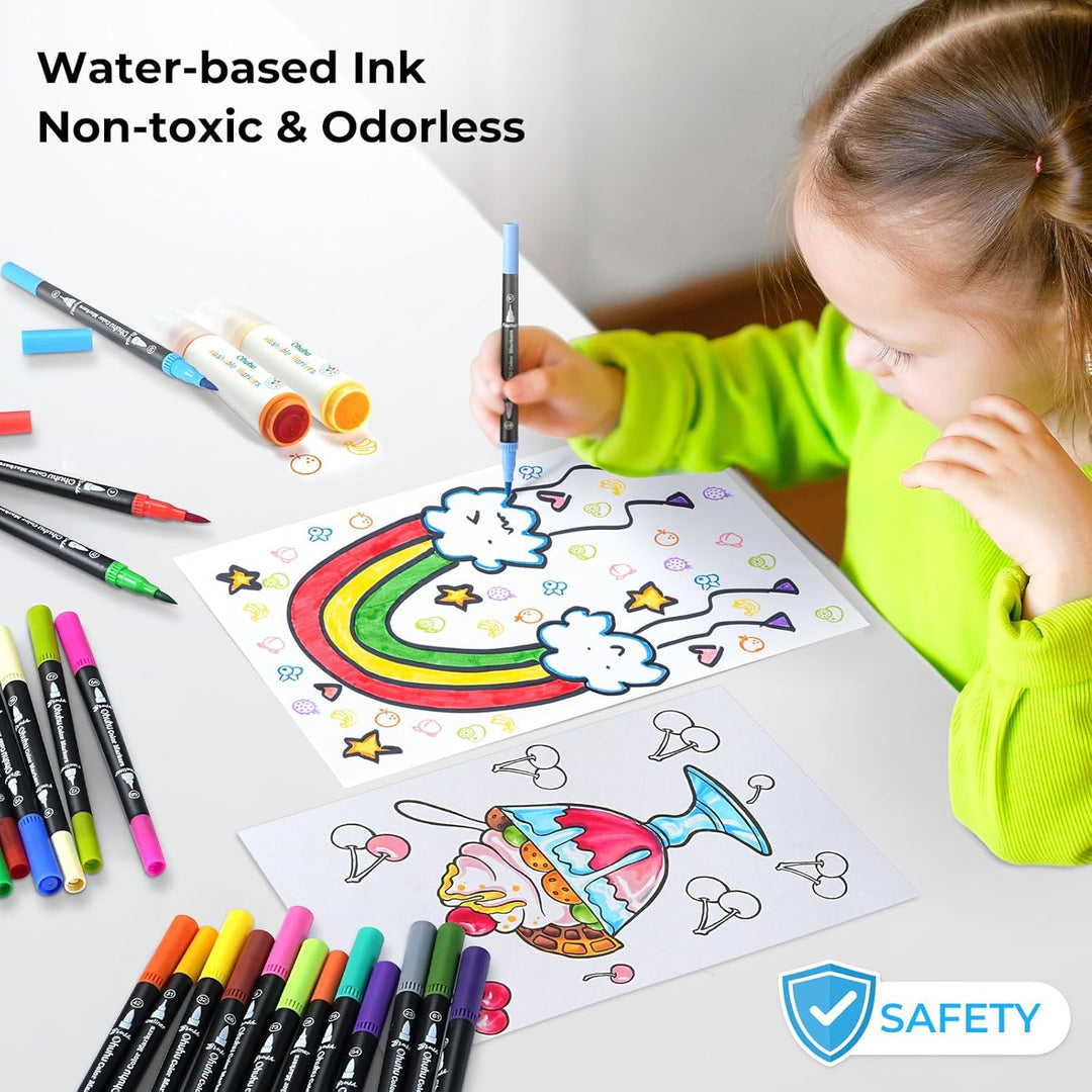 Ohuhu Filzstifte, 120 Dual Brush Pen Pinselstifte Aquarell Marker Set für Kind und Erwachsene für Jo