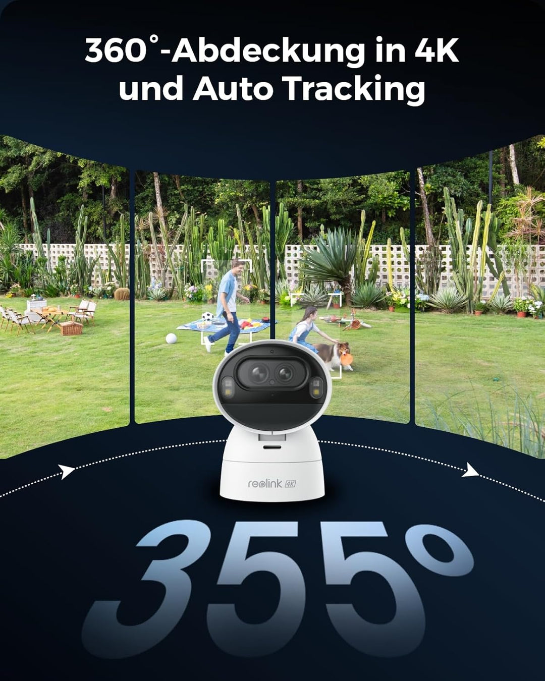 Reolink 4K Solar Überwachungskamera Aussen Akku mit 360° PTZ, Auto-Tracking, Dual Lens, 8MP WLAN Kam