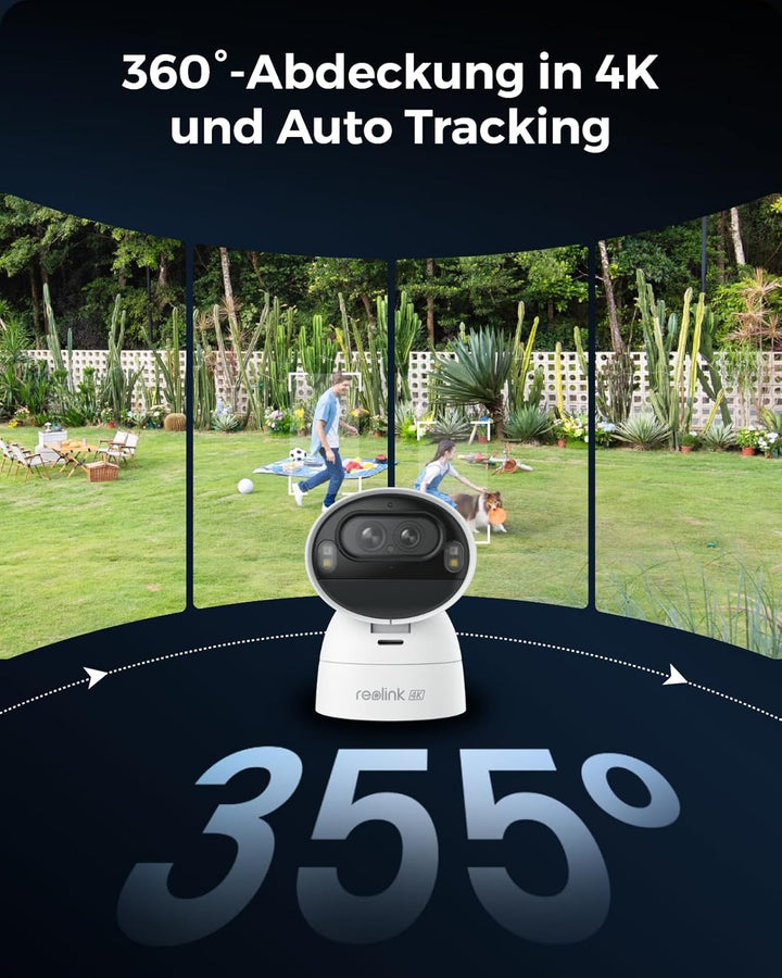 Reolink 4K Solar Überwachungskamera Aussen Akku mit 360° PTZ, Auto-Tracking, Dual Lens, 8MP WLAN Kam