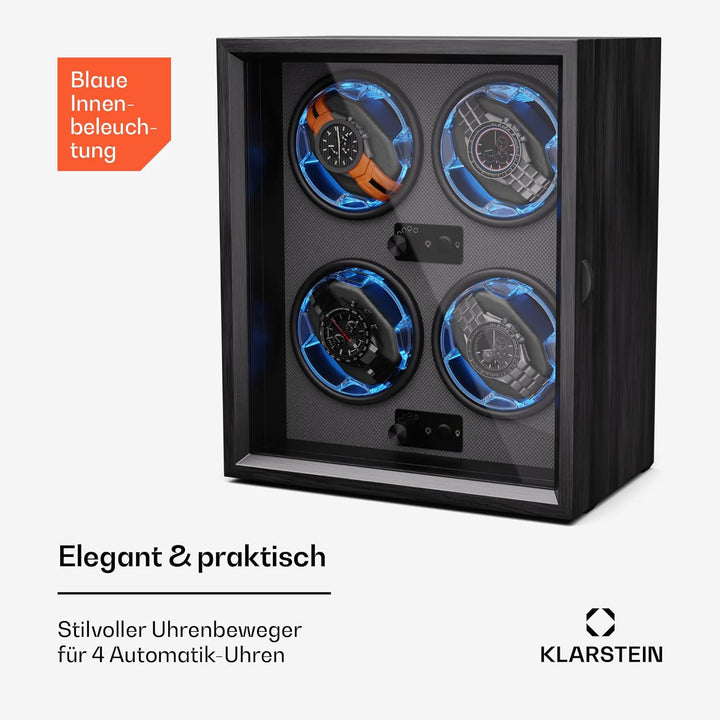 Klarstein Uhrenbeweger für Automatikuhren, Automatik-Uhrenbeweger für 4 Uhren mit Acryl-Tür, Automat