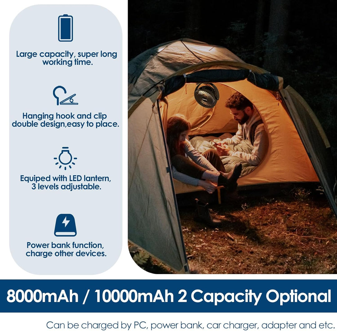 Simpeak 10000mAh Camping Ventilator Tischventilator, Mini USB Ventilator leise, Clip Fan mit Fernbed