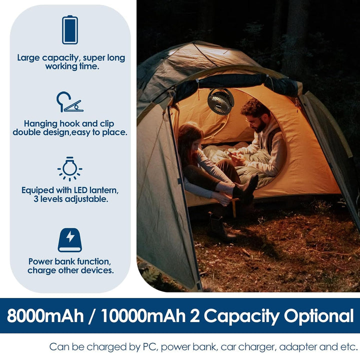 Simpeak 8000mAh Camping Ventilator Tischventilator, Mini USB Ventilator leise, Clip Fan mit Fernbedi