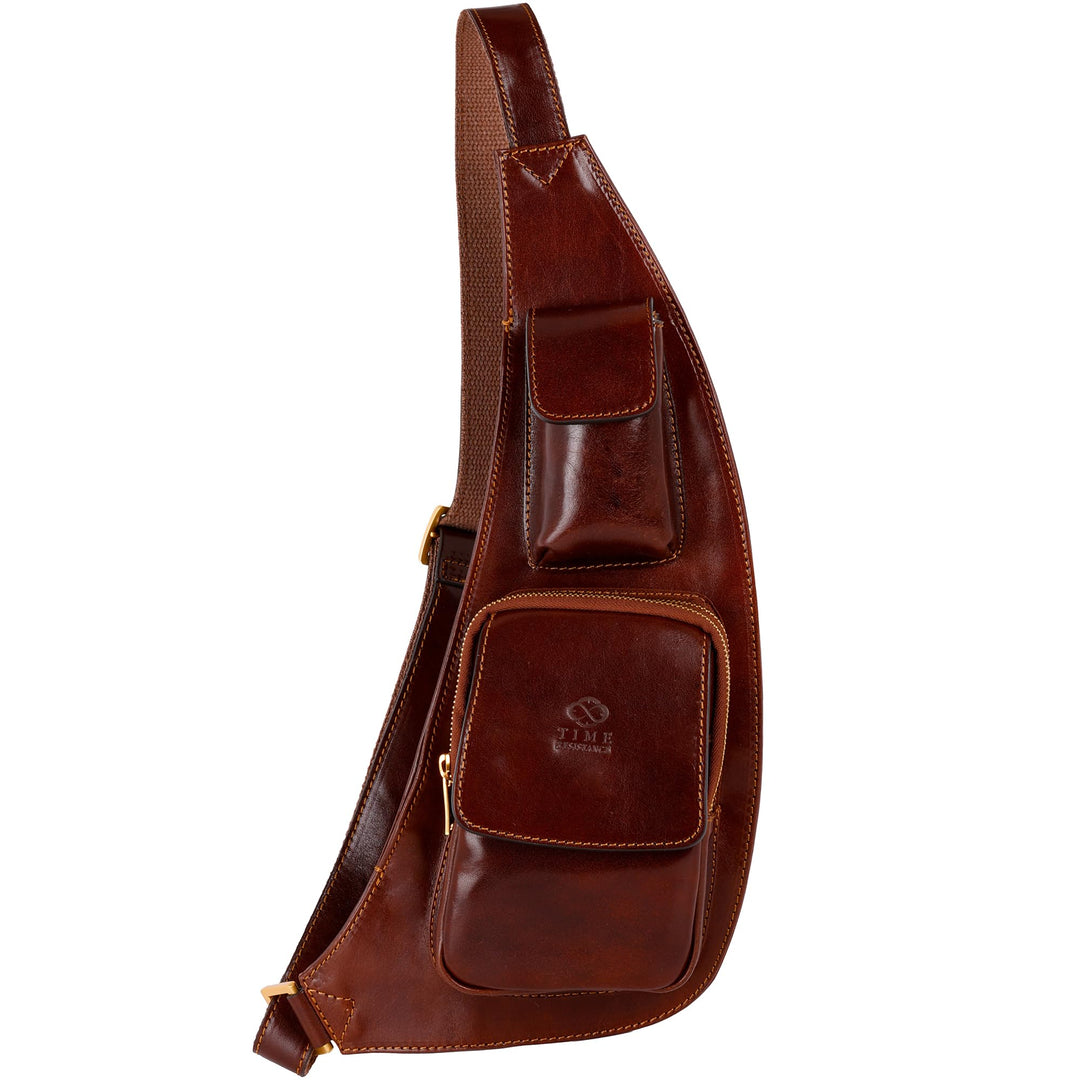 Time Resistance Brusttasche Leder - Damen und Herren Bauchtasche - Sling Bag - 100% Leder - Italieni