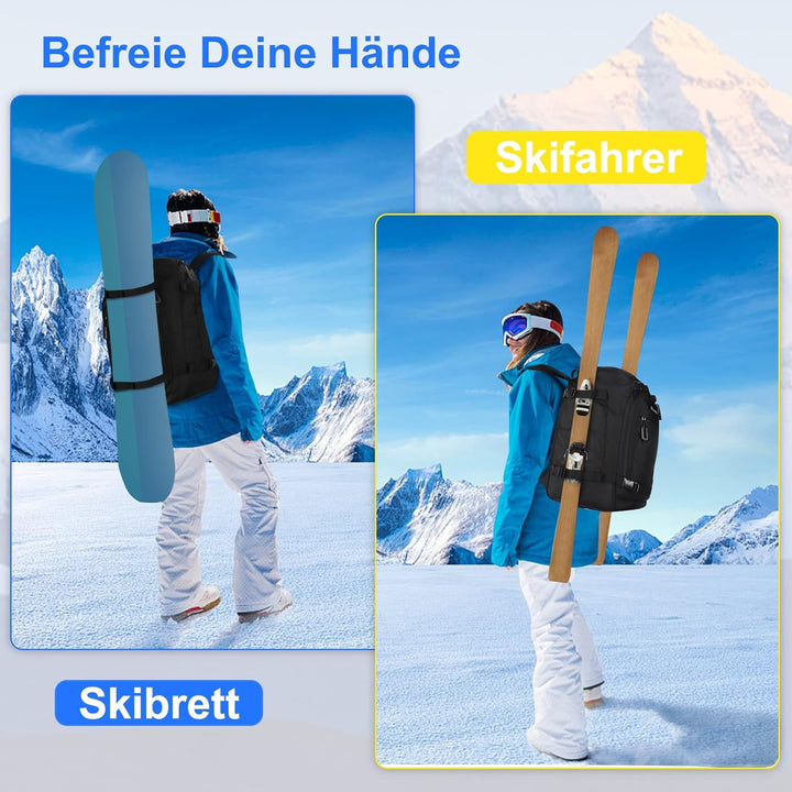 Skischuhtasche mit Helmfach 50L 1680D Nylon Skirucksack Skischuhrucksack mit Helmtasche Skitasche Si