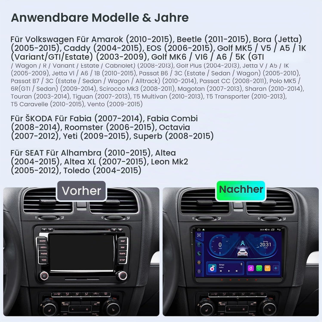 XTRONS Android Autoradio für VW T5 Golf 5, 9-Zoll Touchscreen-Autoradio mit Navi, Unterstützt GPS-Na