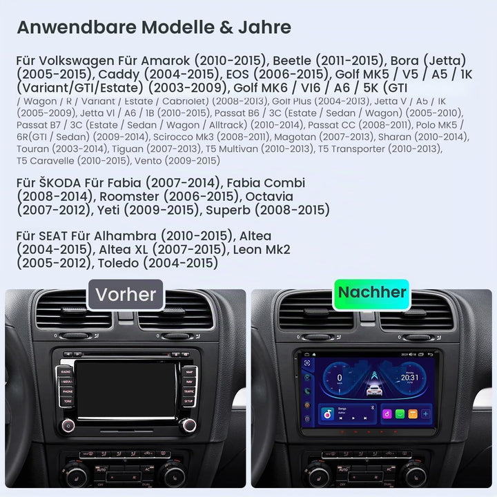 XTRONS Android Autoradio für VW T5 Golf 5, 9-Zoll Touchscreen-Autoradio mit Navi, Unterstützt GPS-Na