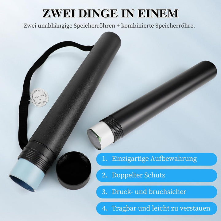 DEWEL 2 Stück Posterrolle A0, Teleskoprohr 56,5-87,5cm und 50-87,5cm, Länge und Tragegurt verstellba