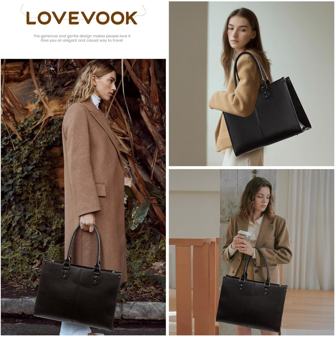 LOVEVOOK Laptoptasche 17.3 Zoll Handtasche Damen Umhängetasche Grosse PU Leder Shopper Tote Bag Arbe