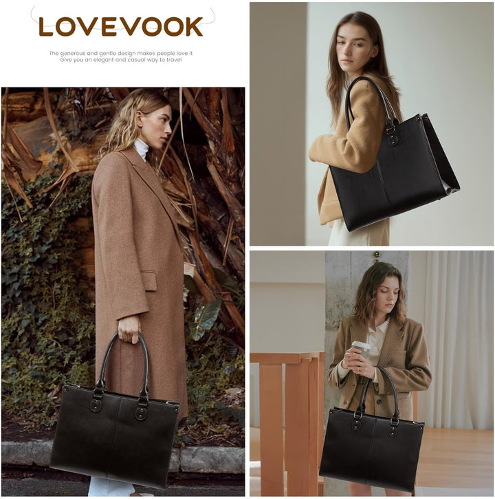 LOVEVOOK Laptoptasche 17.3 Zoll Handtasche Damen Umhängetasche Grosse PU Leder Shopper Tote Bag Arbe