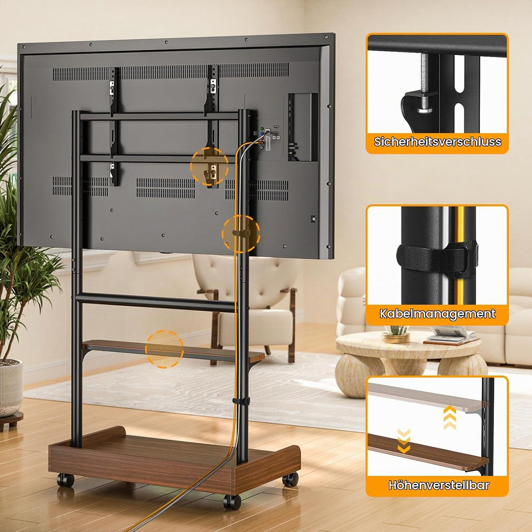 TVON TV Ständer Rollbar TV Rollwagen Für 40 bis 86 Zoll Flach &amp; Curved Fernseher, Höhenverstellbarer