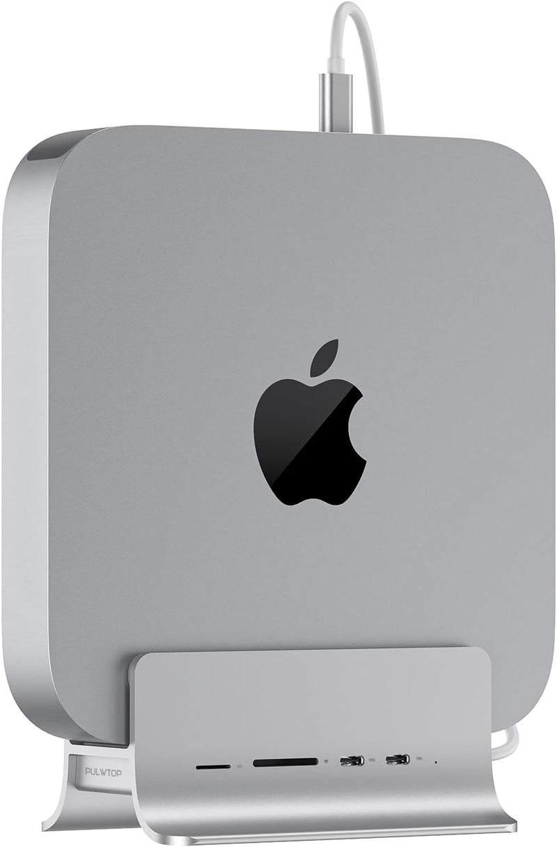 PULWTOP Mac Mini Hub,5-in-1 USB C Hub Adapter,Mac Mini-Ständer,Unterstützt M.2 NVMe SSD-Erweiterung,