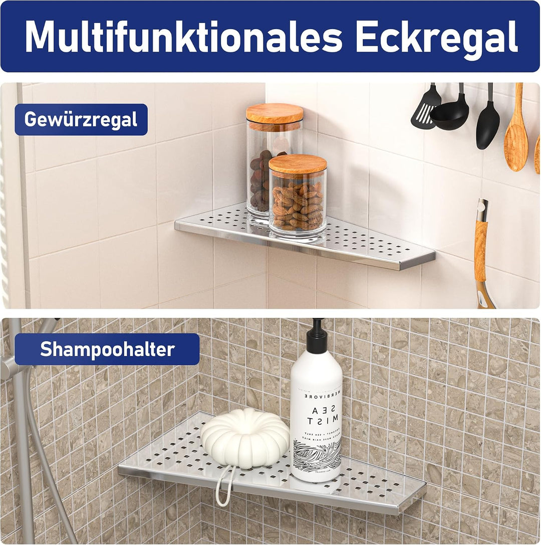 Wandablage 304 Edelstahl, Duschablage ohne Bohren mit Quadratloch | Modernes Schwebendes Design für
