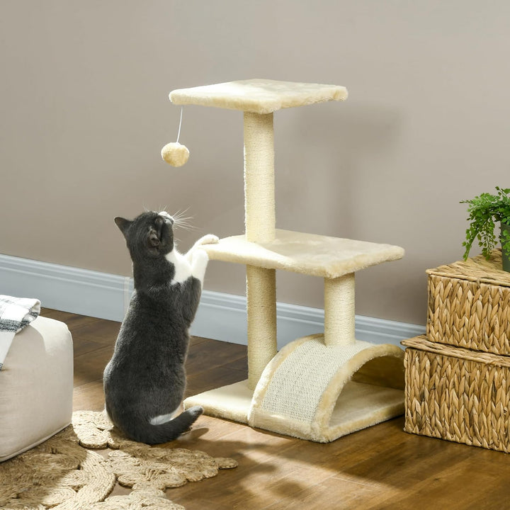 PawHut Kratzbaum 72 cm Katzenturm mit Plüschballen, Sisalstämme, Plattform, Kratzbrett mehrstöckiger