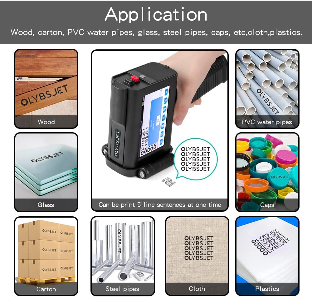 OLYBSJET Tragbarer Handdrucker, Hand Tintenstrahldrucker (BT-HH6105B2) mit 4,3 Zoll HD Touchscreen,H