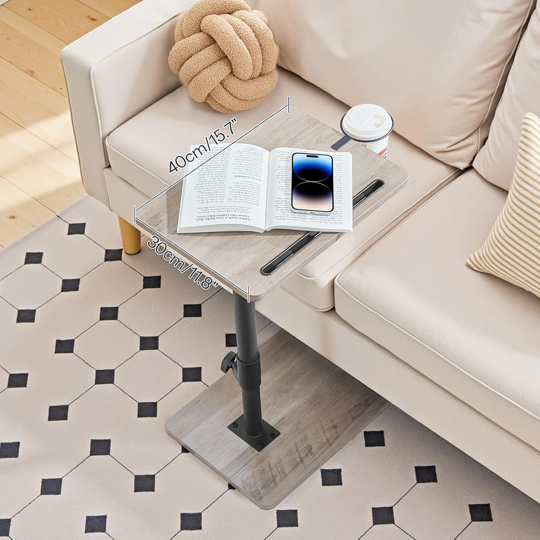 HOOBRO C-Form Beistelltisch Höhenverstellbar von 45,5-78 cm, 360° drehbarer Sofatisch mit Getränkeha
