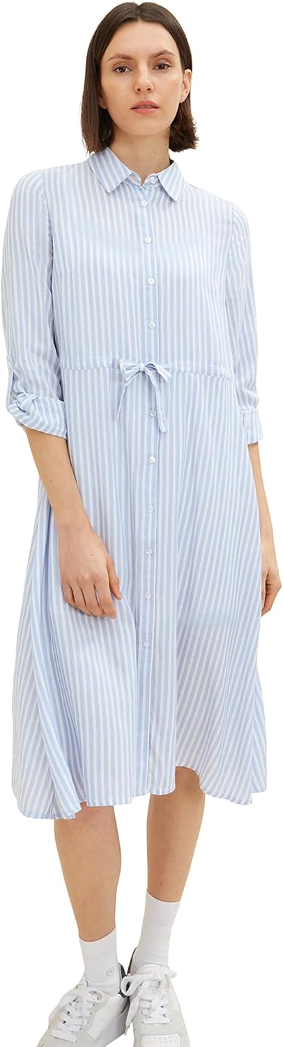 TOM TAILOR Damen Blusenkleid mit Streifen 34 31403 - Blue White Thin Stripe, 34 31403 - Blue White T