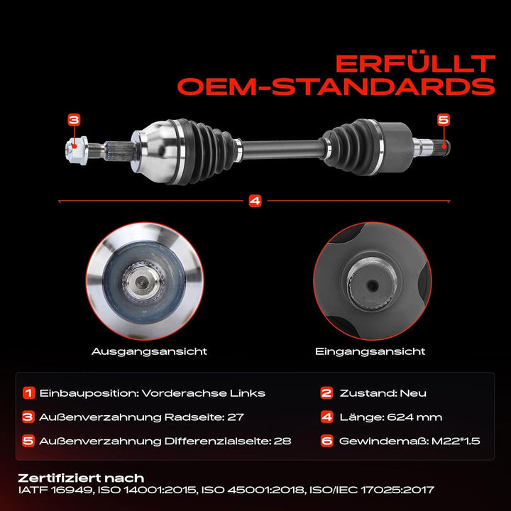 Frankberg Antriebswelle Vorne Links Kompatibel mit C-Max II DXA/CB7 DXA/CEU 2010-2015 Focus III 2010