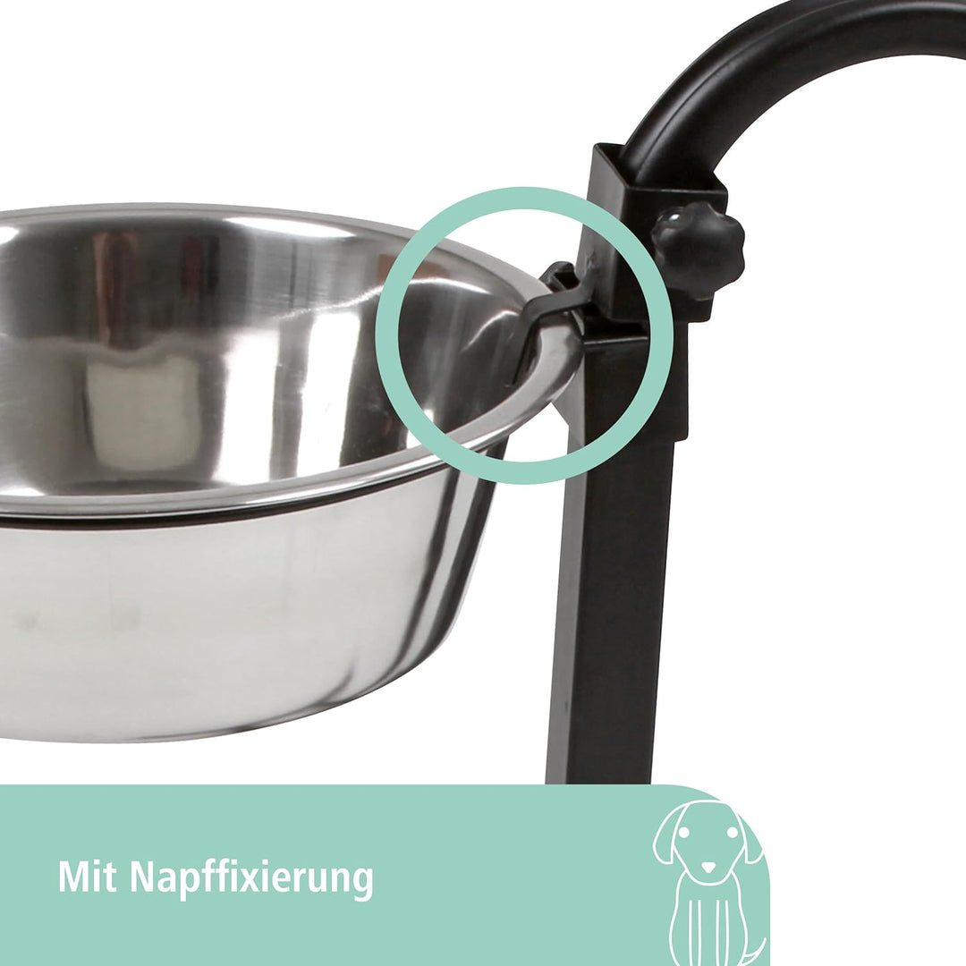 Kerbl 82266 Futterbar inklusive Näpfe, 2 x 2800 ml, beidseitig höhenverstellbar, silber, schwarz