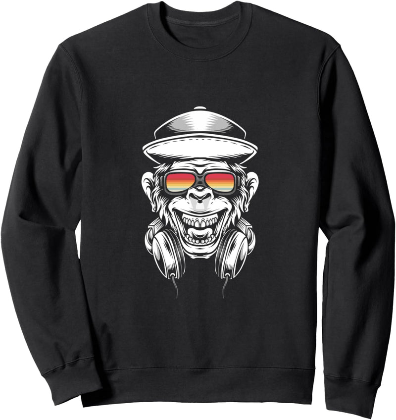 Affe DJ mit Kopfhörer und Sonnenbrille Sweatshirt