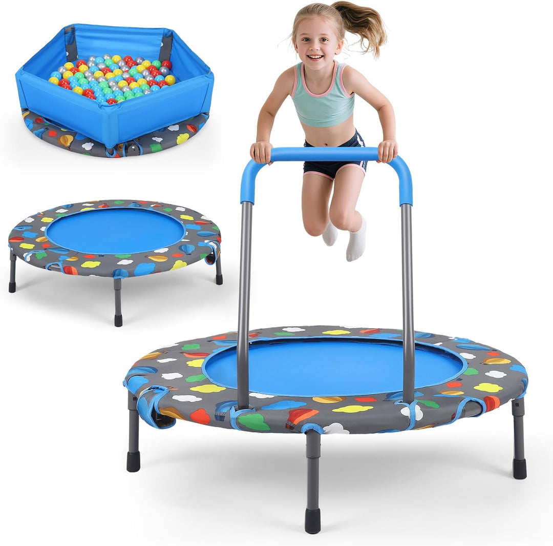 Trampolin für Kinder, 3-in-1-Falttrampolin, Kleinkindtrampolin für drinnen und draussen mit Lenker,