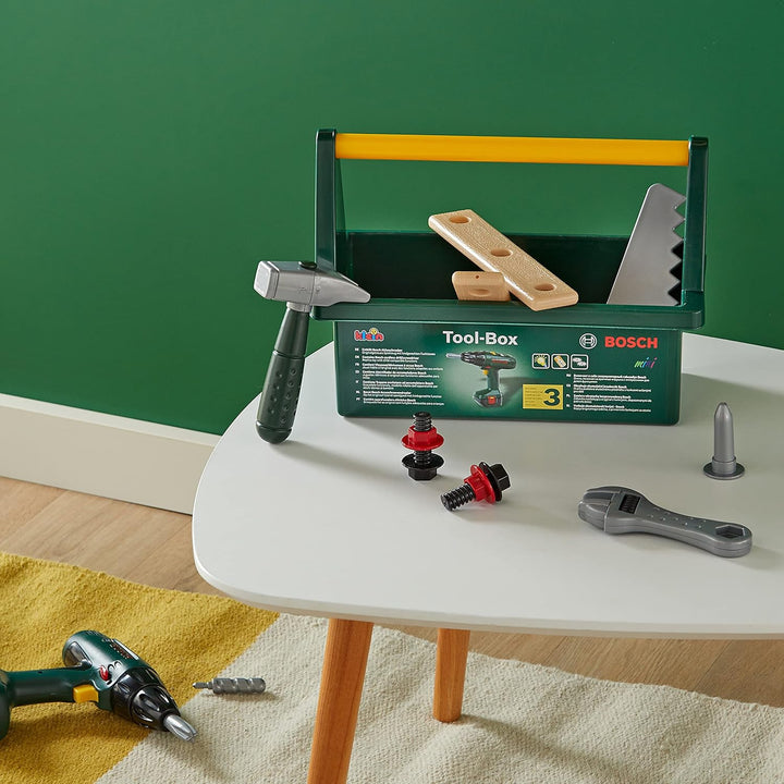 Theo Klein 8429 Bosch Werkzeug-Box | Mit Säge, Hammer, Zange und vielem mehr | Batteriebetriebener A