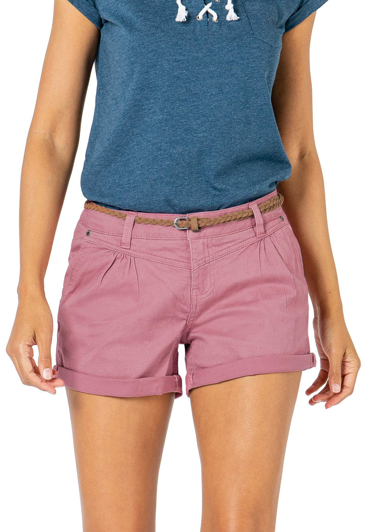 Sublevel Damen Kurze Hose Stretch-Shorts mit Flecht-Gürtel L Dark-rose, L Dark-rose