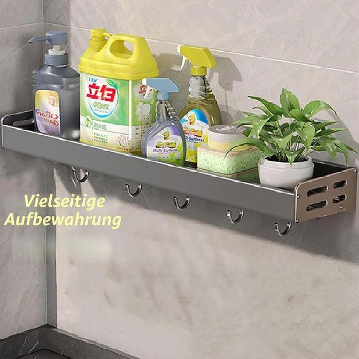 Wandregal Küche ohne Bohren 40/50cm Gewürzregal Wand mit Haken Küchenregal hängend Aufbewahrung Gewü