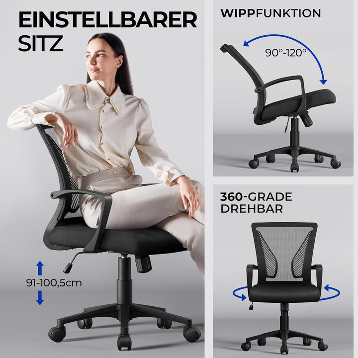 Yaheetech Bürostuhl Schreibtischstuhl ergonomischer Drehstuhl mit Netzbespannung Chefsessel bis 125