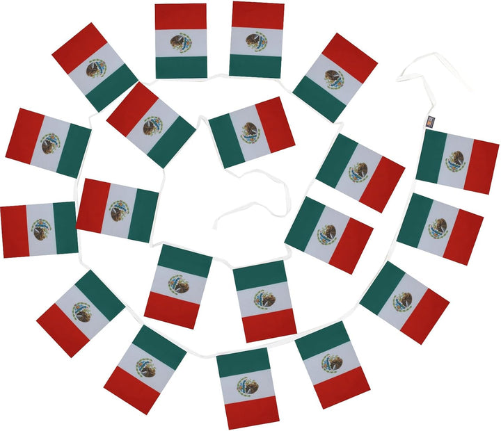 AZ FLAG FAHNENKETTE MEXIKO 12 Meter mit 20 flaggen 45x30cm- MEXIKANISCHE Girlande Flaggenkette 30 x