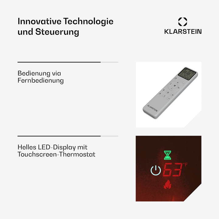 Klarstein Galeras Smart Elektrokamin - 1800 W Heizleistung, Realistische LED-Flammen, App & Fernbedi