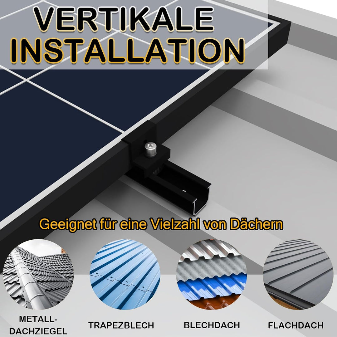 Solarmodul Halterung für 1X Module, PV Halterung Montageset - 12CM Schwarze Schiene + Verstellbare K