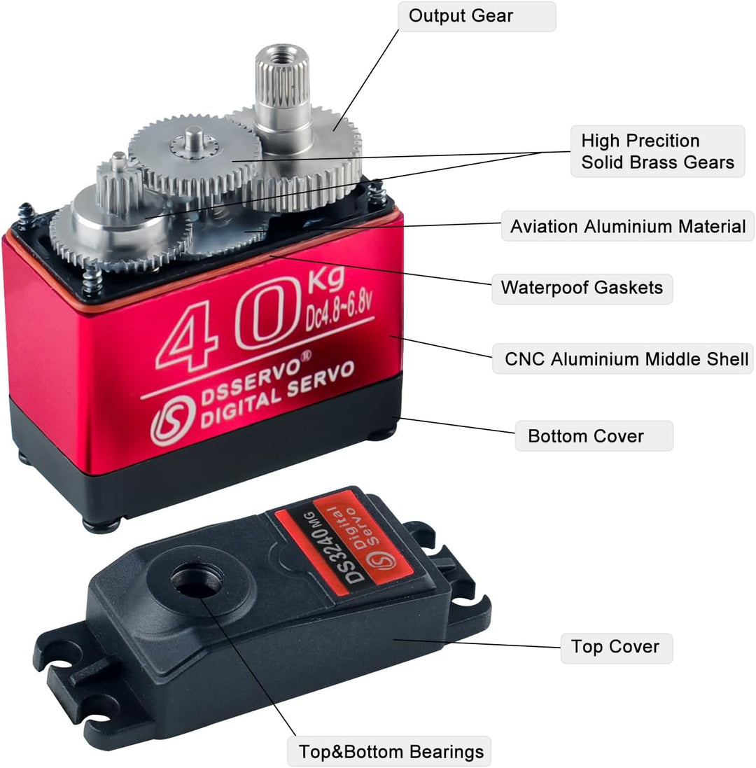 DS3240 Digitaler Servo Motor, 40 kg Drehmoment, 180/270 Grad, Wasserdicht, 2 Stück mit Zubehör (2PCS