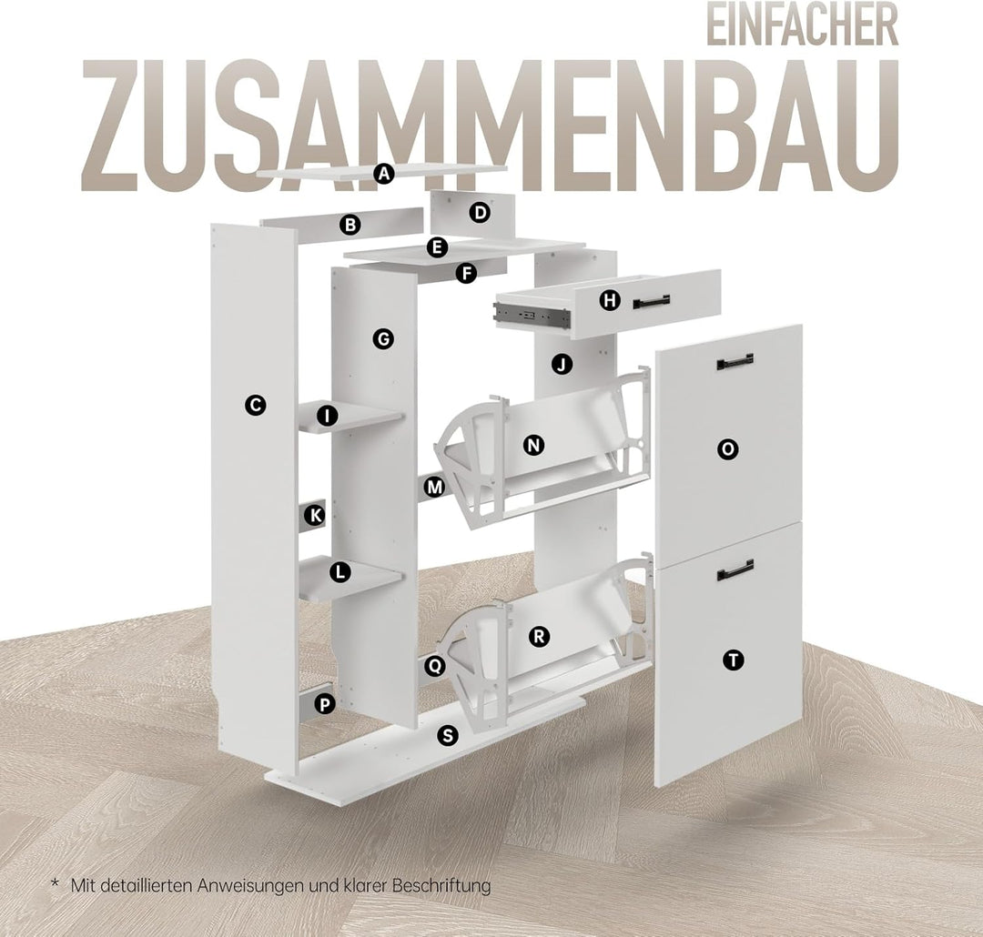 HULANAN Moderner Schuhschrank schmal weiss mit Schublade – platzsparend für Flur & Eingangsbereich,
