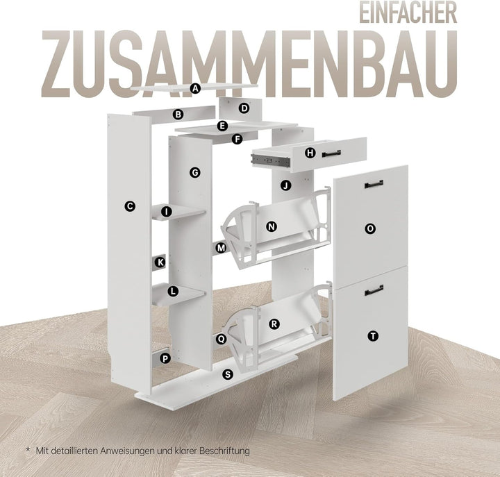 HULANAN Moderner Schuhschrank schmal weiss mit Schublade – platzsparend für Flur & Eingangsbereich,