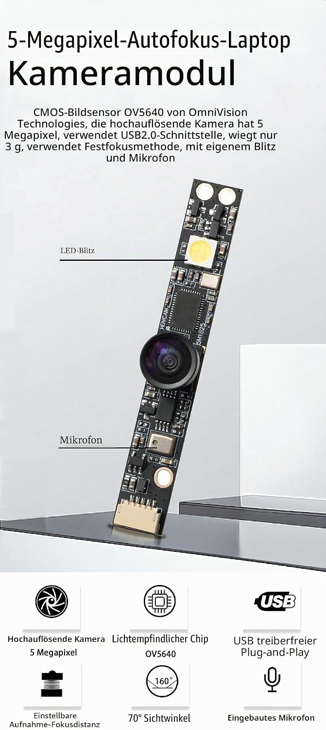 OV5640 USB-Kameramodul 5MP Festfokus 160°-Kamera für Win XP/7/8/Vista/Mac/Linux/Android 4.0/Jetson N