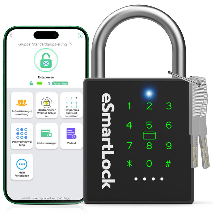 Eseesmart Smart Zahlenschloss Vorhängeschloss, Bluetooth Schloss mit Zahlencode RFID, Wetterfestes G