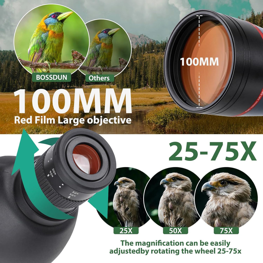 25-75x100 Spektive für Zielschiessen ，HD Stativ mit Stativ Tragetasche & Smartphone Halterung - BAK4