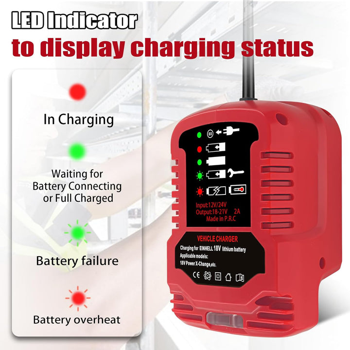 Auto Mini-Ladegerät Passt für Einhell 18V Power X-Change Li-ion Akku, 2A Bequemes Ladegerät für PXC