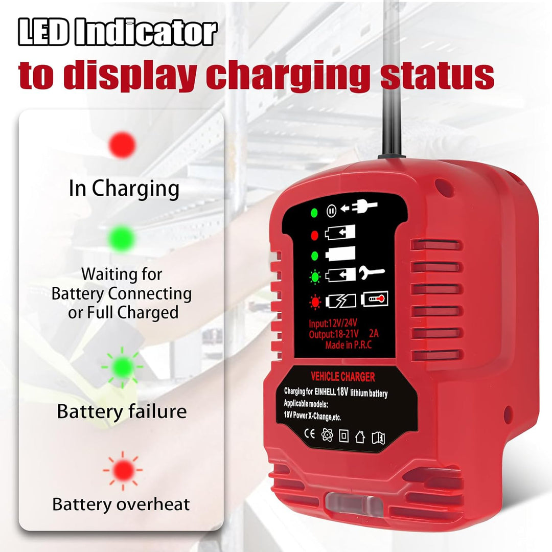 Mini Auto ladegerät für Einhell 18V Power X-Change Akku, tragbares Schnellladegerät für das Auto, 1/