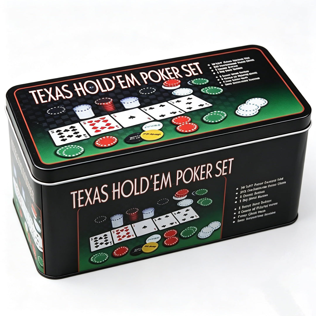 ISDI Poker-Set, Metallbox, 200 Pokerchips, 2 Decks, Dealer-Knopf, kleiner Blind, Big Blind, Spielmat