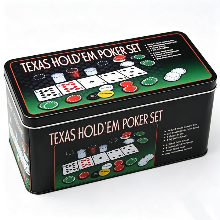 ISDI Poker-Set, Metallbox, 200 Pokerchips, 2 Decks, Dealer-Knopf, kleiner Blind, Big Blind, Spielmat