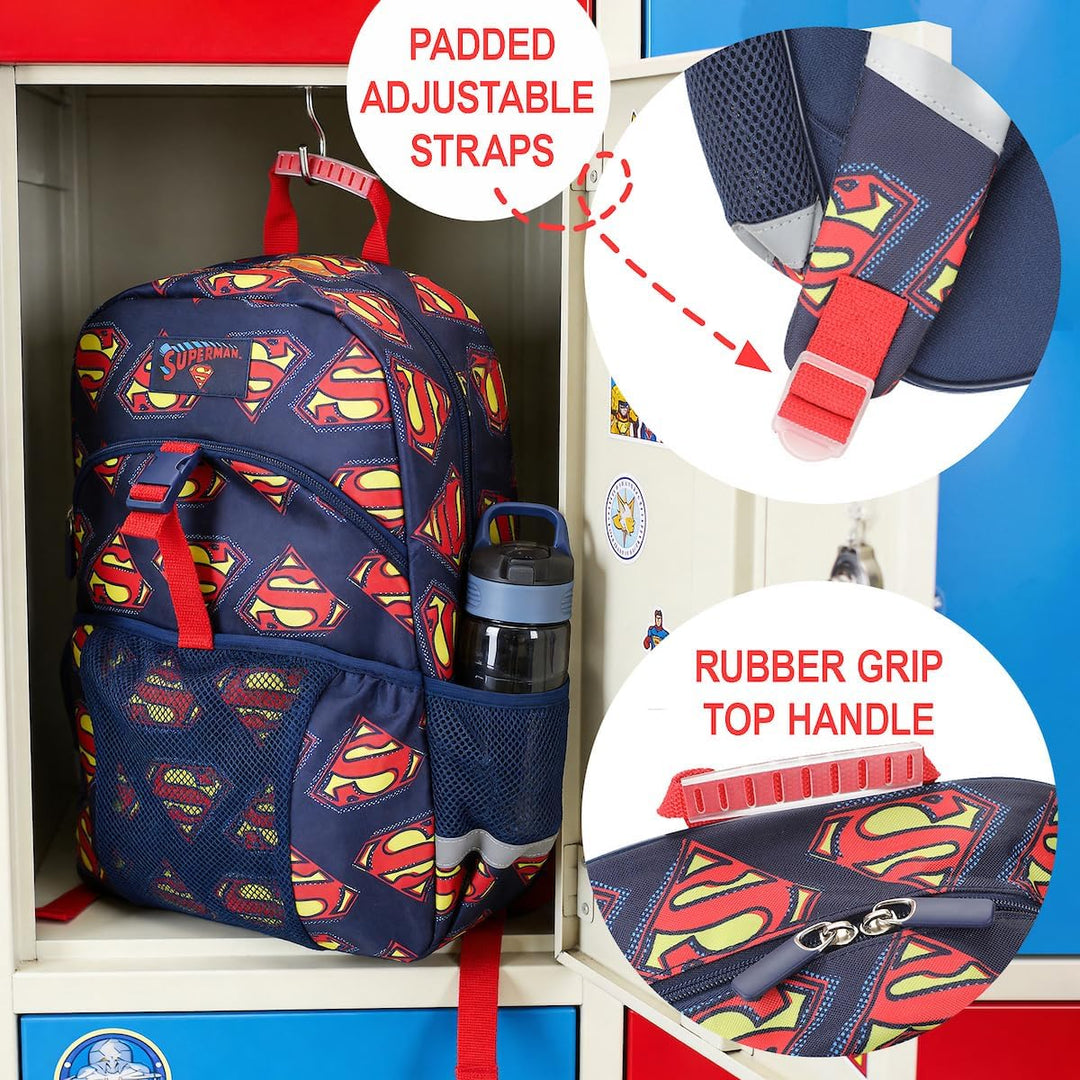 Bioworld 40,6 cm Rucksack und Lunchbox-Set für Schule und Reisen, Superman-Logo, AOP, Marineblau, Su