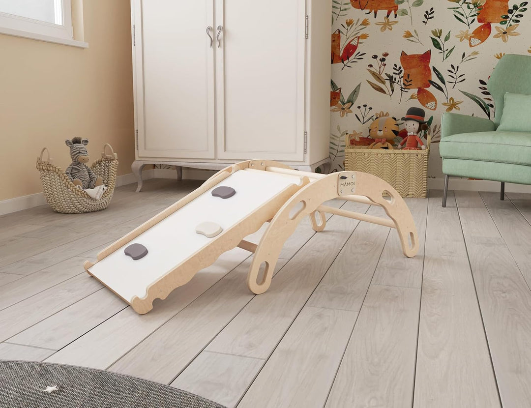 MAMOI® Kletterbogen mit rutsche, Kletterdreieck, Baby Klettern, Klettergerüst aus Holz, Holzbogen fü