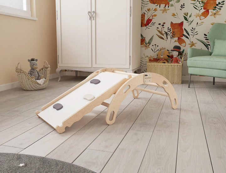 MAMOI® Kletterbogen mit rutsche, Kletterdreieck, Baby Klettern, Klettergerüst aus Holz, Holzbogen fü