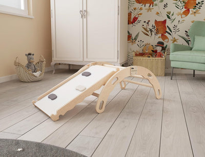 MAMOI® Kletterbogen mit rutsche, Kletterdreieck, Baby Klettern, Klettergerüst aus Holz, Holzbogen fü