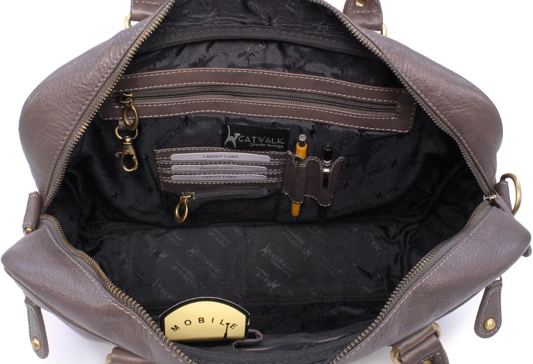 Catwalk Collection Handbags - Damen Leder Schultertasche Gross - Aktentasche für Notizbuch A4 - Lapt