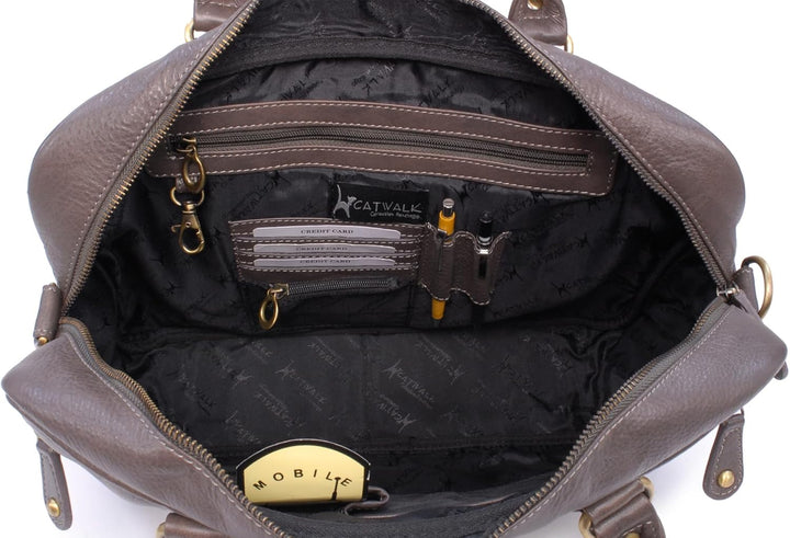 Catwalk Collection Handbags - Damen Leder Schultertasche Gross - Aktentasche für Notizbuch A4 - Lapt