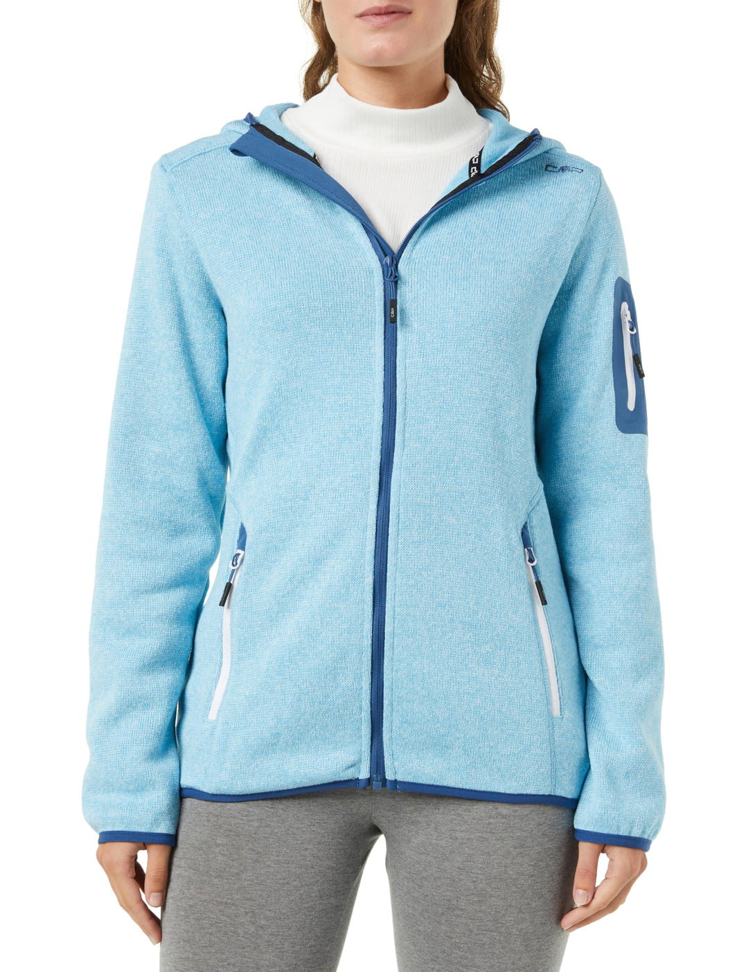 CMP Damen Damen-knit-tech-jacke mit Fester Kapuze WOMAN JACKET FIX HOOD D34 Himmelblaues Staubblau,